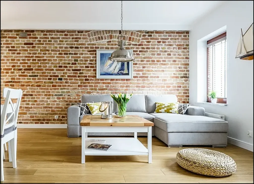 Кирпичная отделка в гостиной квартиры