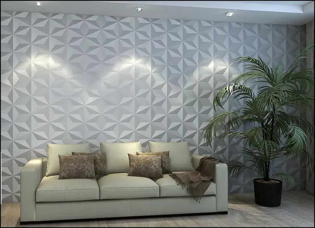3D панели с геометрическим рельефом в гостиной
