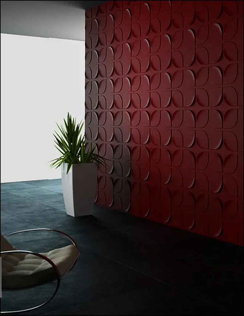 Decorative 3D gypsum wall finish in a contemporary interior.