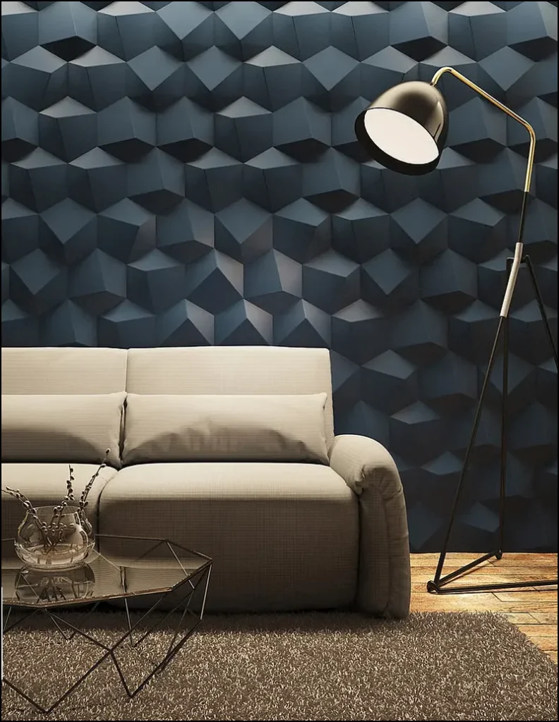 Minimalist interior featuring decorative 3D wall panels.