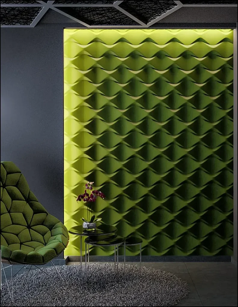 Modern interior showcasing decorative 3D gypsum panels.