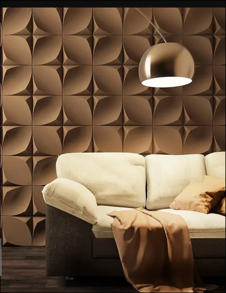 Interior featuring decorative wall panels with a 3D effect.