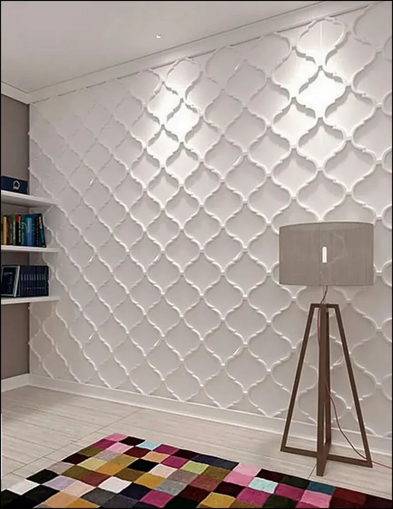 Textured 3D gypsum wall panels creating a decorative feature.