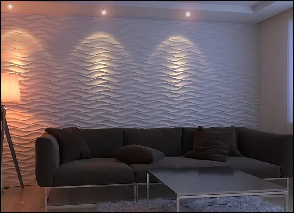 Three-dimensional decorative gypsum wall surface in a modern space.