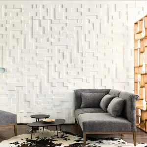 Decorative gypsum panels creating visual depth on the wall.