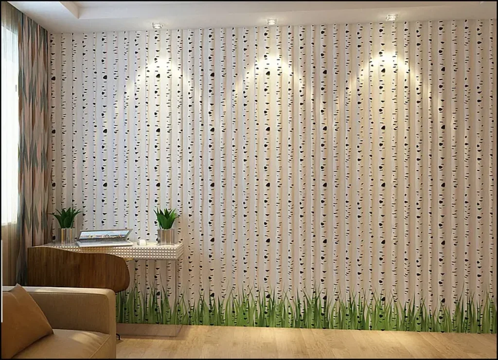Decorative 3D gypsum feature wall in a stylish room.