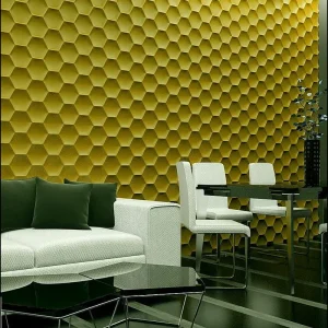 Modern room with decorative 3D gypsum wall panels.