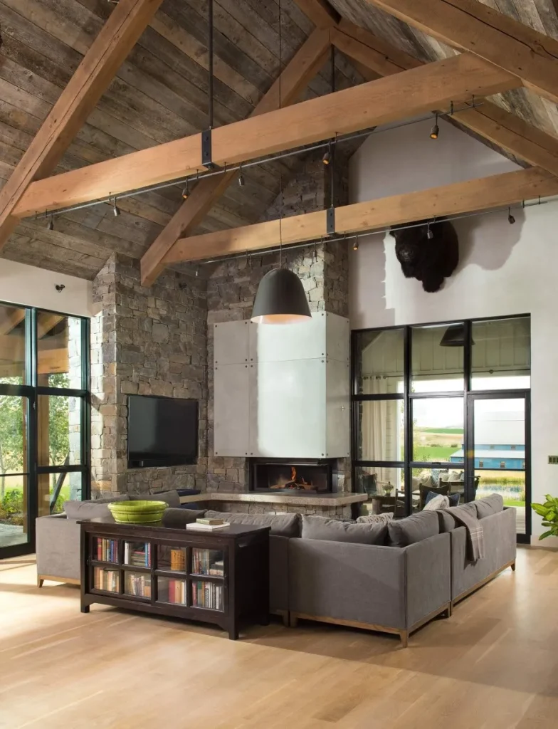 Interior featuring exposed decorative ceiling beams.
