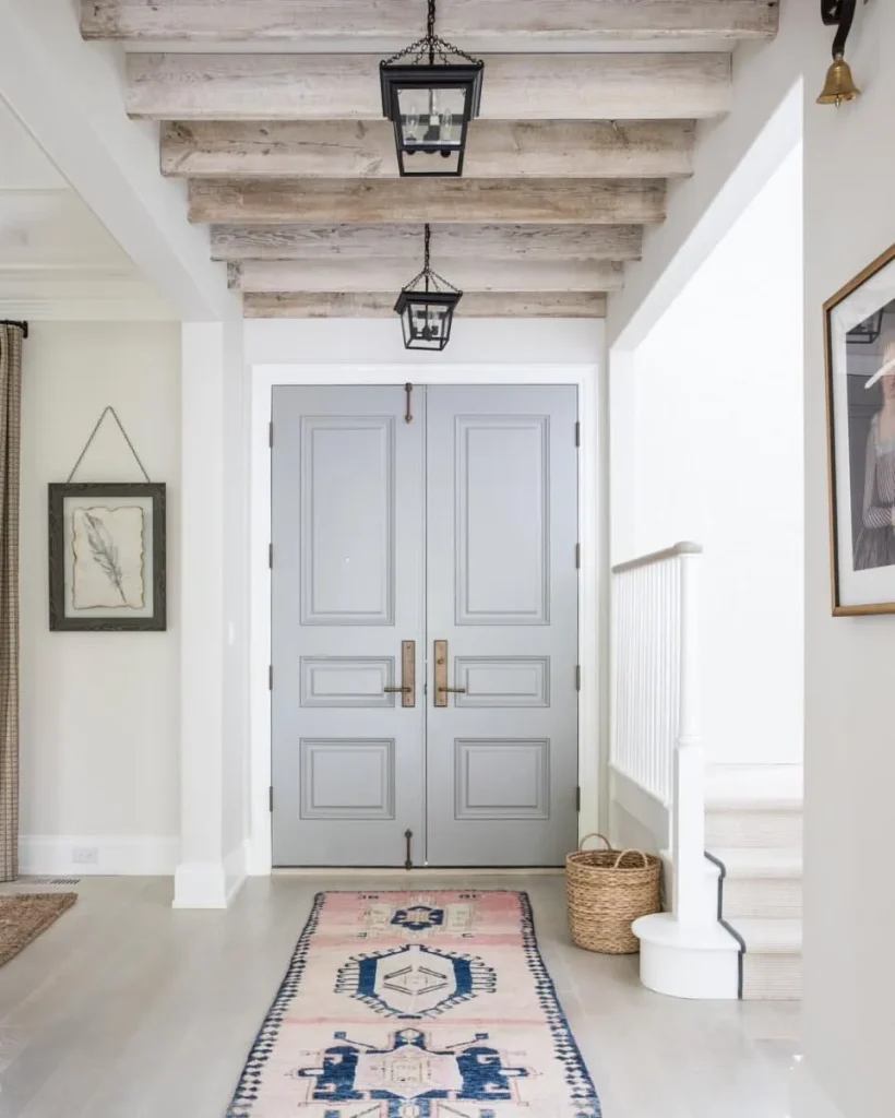 Decorative ceiling beams in a contemporary living space.