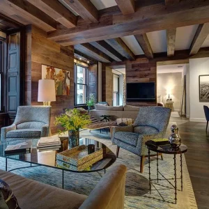 Exposed ceiling beams enhancing the interior design.