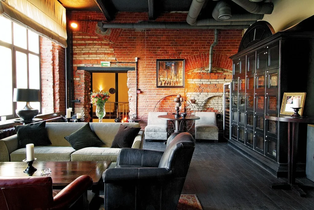 Loft café interior with modern decorative finishes.