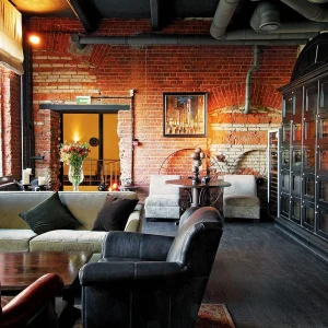 Loft café interior with modern decorative finishes.