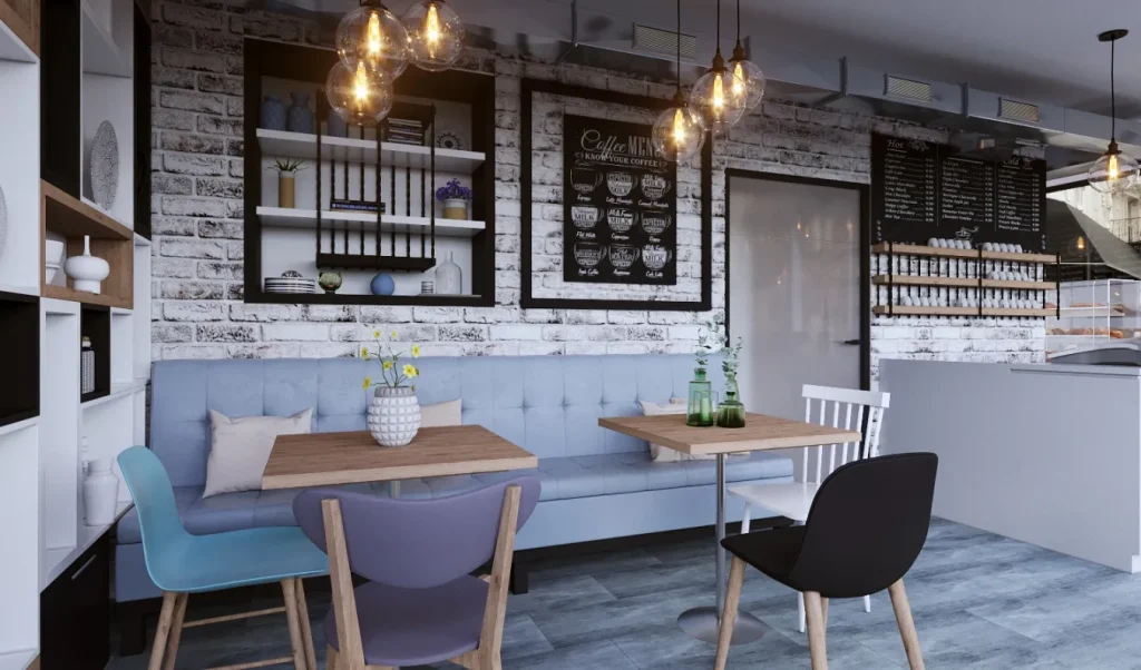 Stylish café designed in a contemporary loft style.
