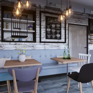 Stylish café designed in a contemporary loft style.