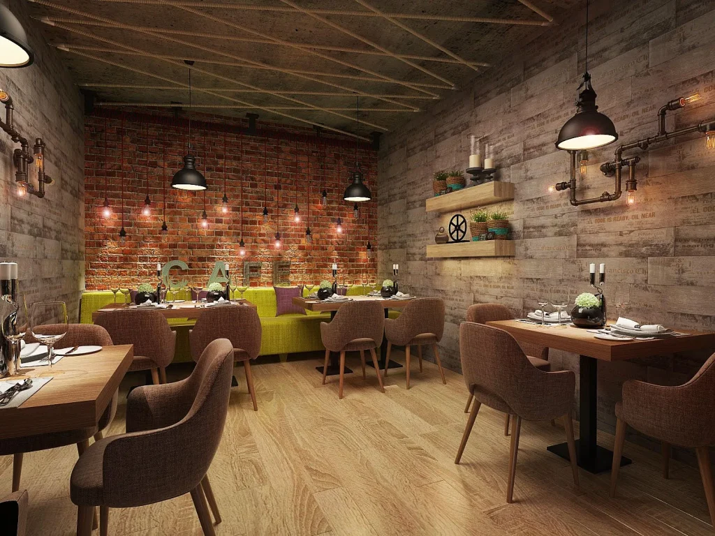 Bright café designed in a modern loft style.