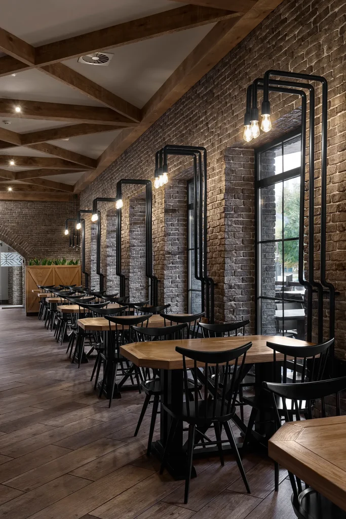 Contemporary café featuring loft-style décor.
