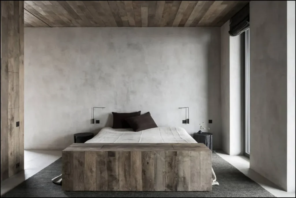 Decorative concrete wall enhancing the interior design.
