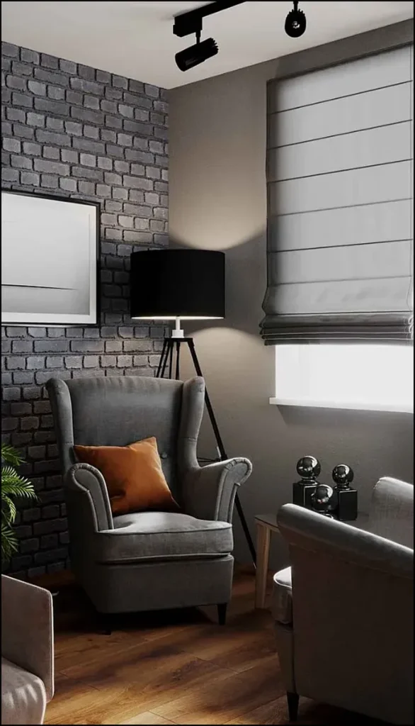 Decorative gypsum brick wall in a contemporary residential interior.