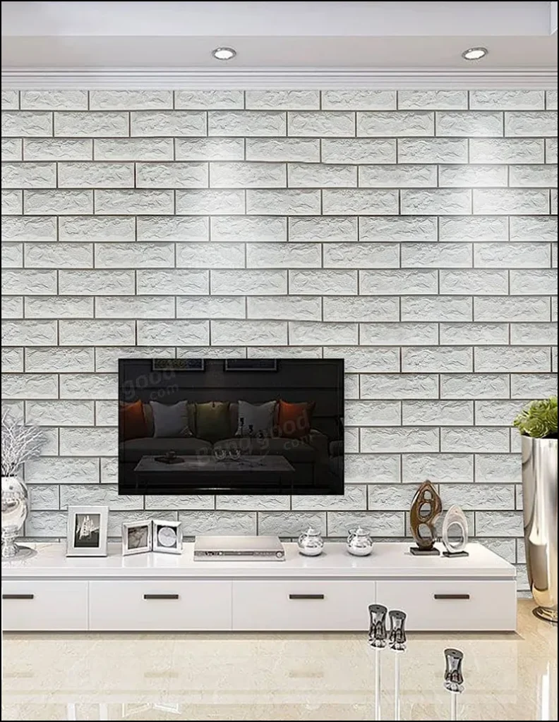 Minimalist living room with white gypsum brick wall.