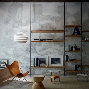 Decorative concrete accent wall in a contemporary space.