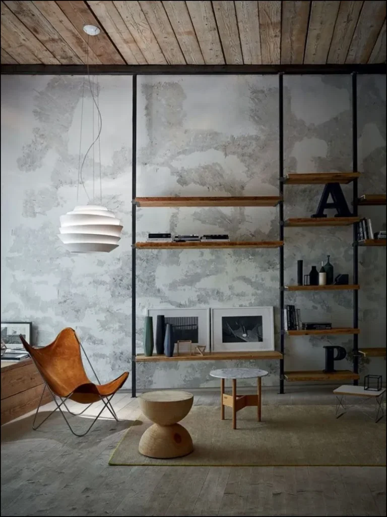 Decorative concrete accent wall in a contemporary space.