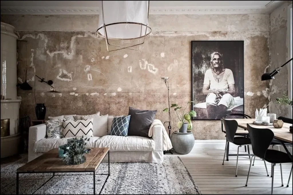 Textured concrete-style wall in a contemporary room.