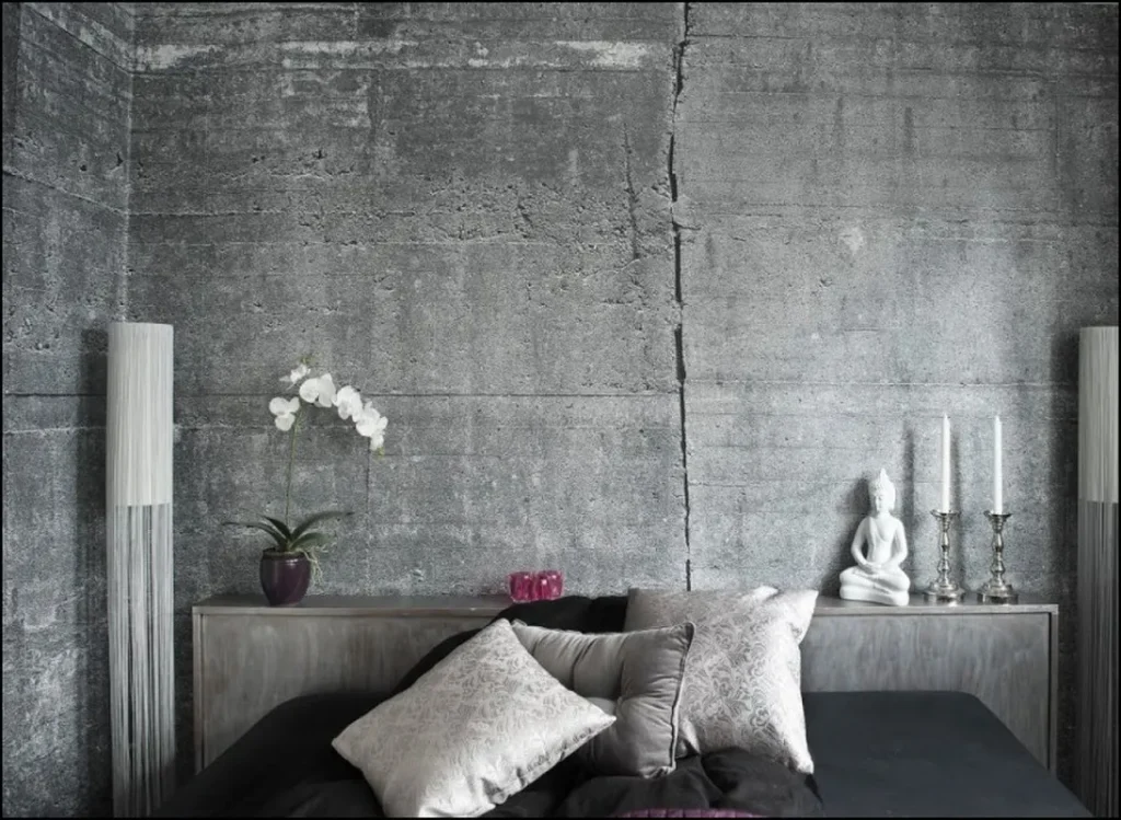 Industrial-inspired interior with a concrete-effect finish.