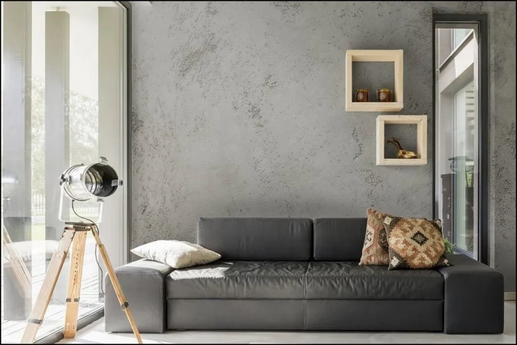 Decorative concrete wall with a natural textured appearance.