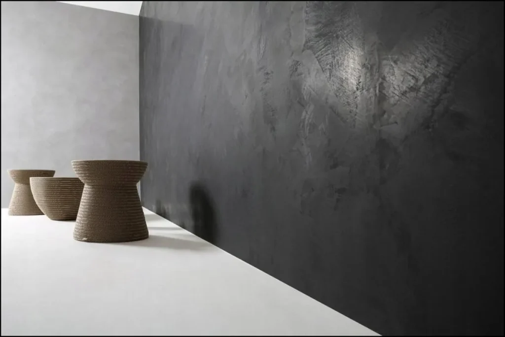 Decorative concrete wall in a residential interior.