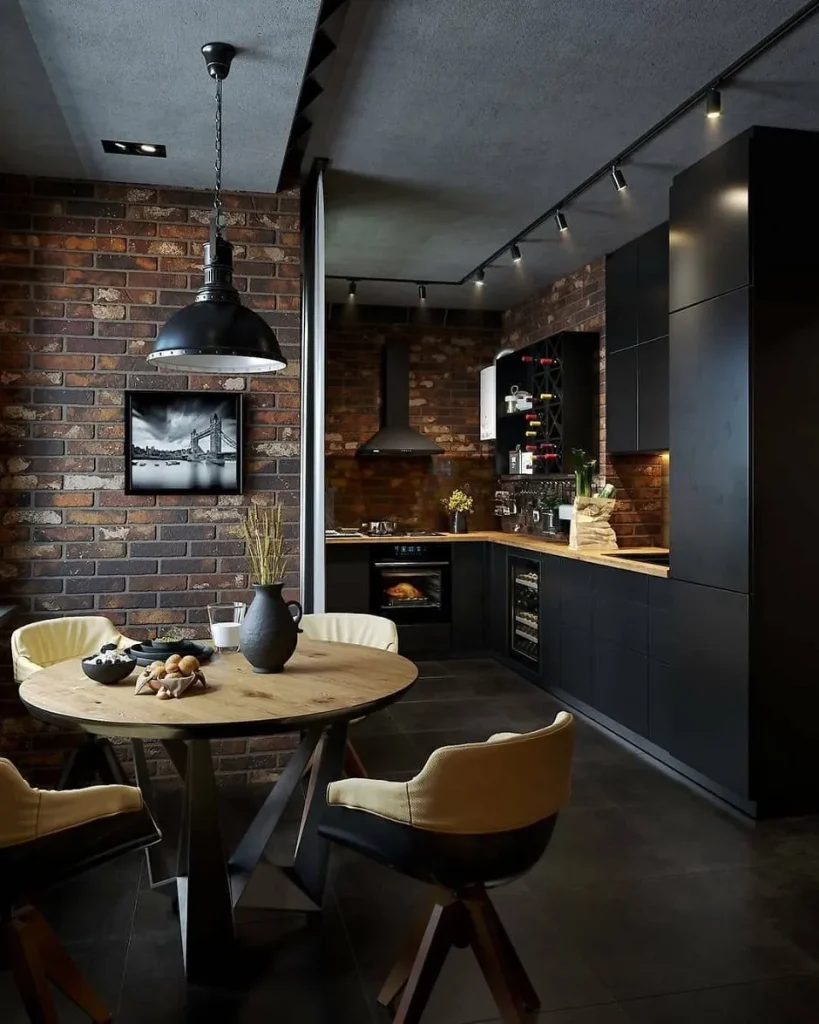 Stylish interior with industrial hanging lamps.