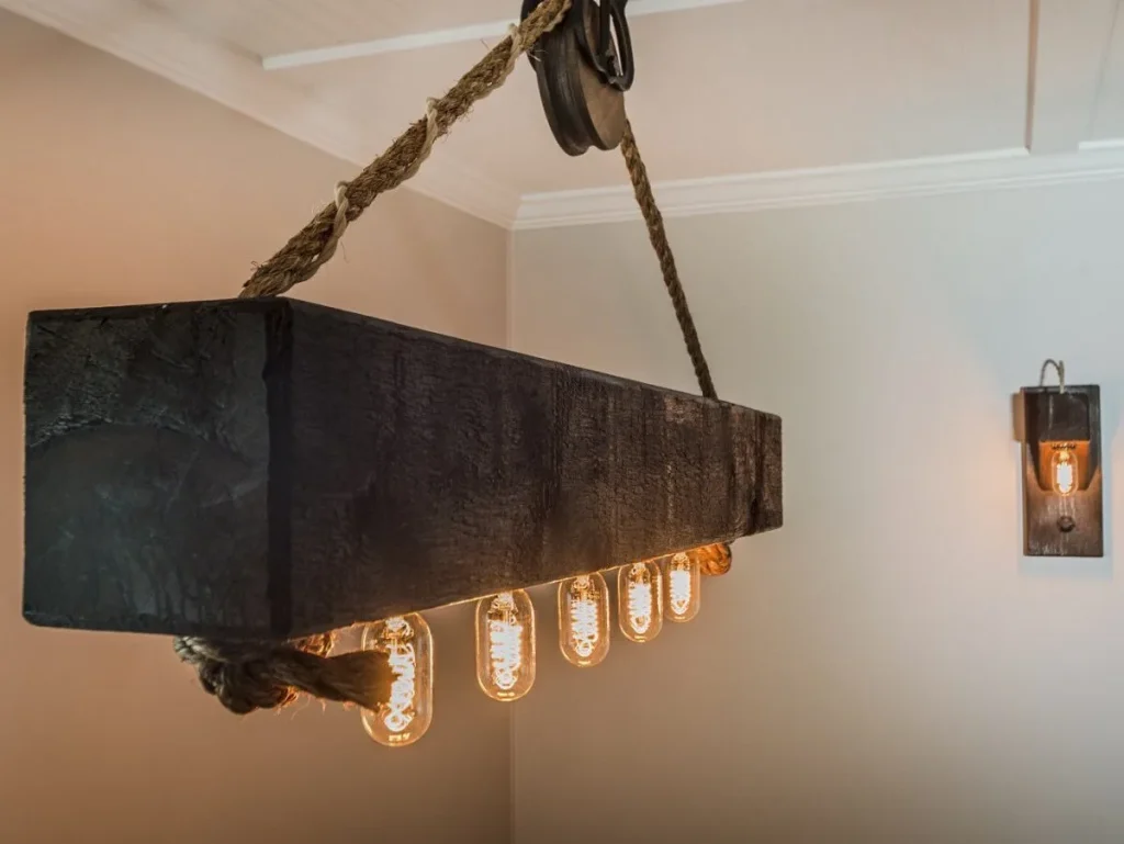 Decorative hanging lamp in an industrial interior.