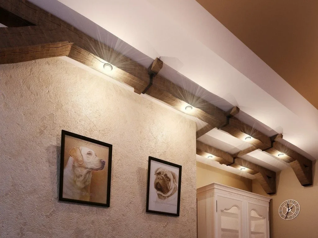 Dark steel beams framing the ceiling of a loft-style living space.