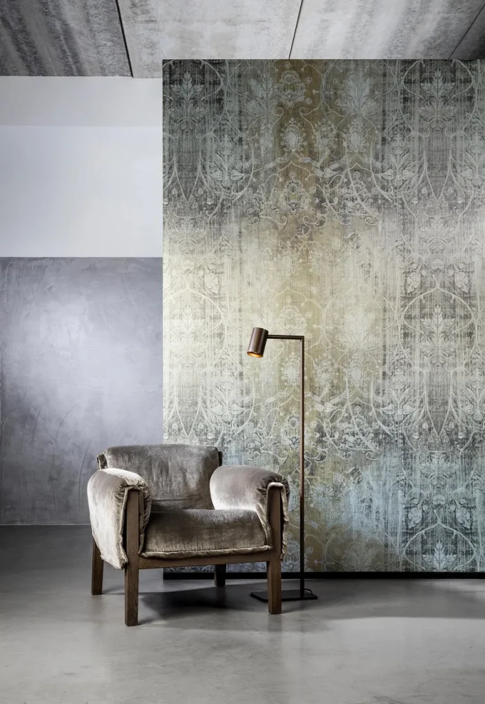 Decorative concrete wall adding texture to a living room.