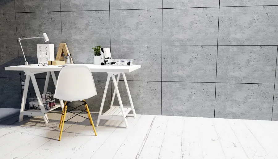 Textured decorative wall inspired by concrete in a living room.