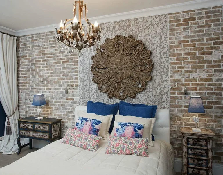 Textured Serenity:  decorative faux brick in bedroom design