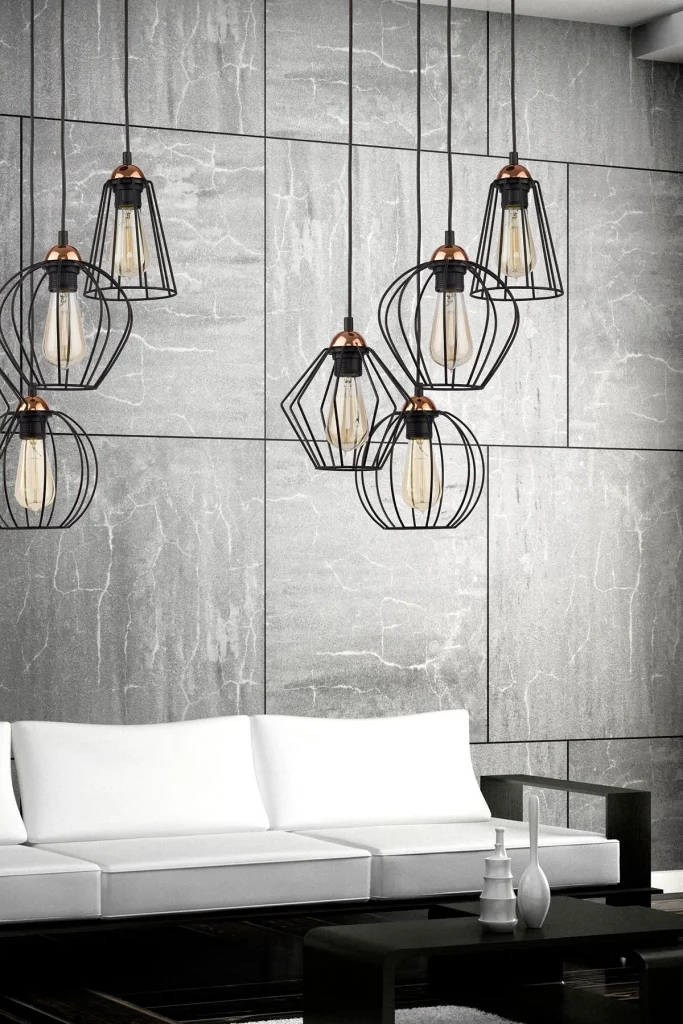 Loft-style interior featuring retro filament bulbs on long cords.